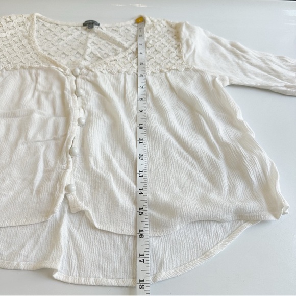 Charlotte Russe Peasant Blouse Top Shirt White Small Button Up Flowy Bell Sleeve - Picture 4 of 6